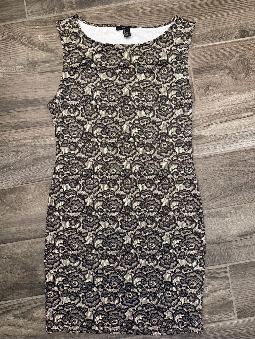 Forever 21 Black fake Lace Overlay Mini Dress on Beige Base